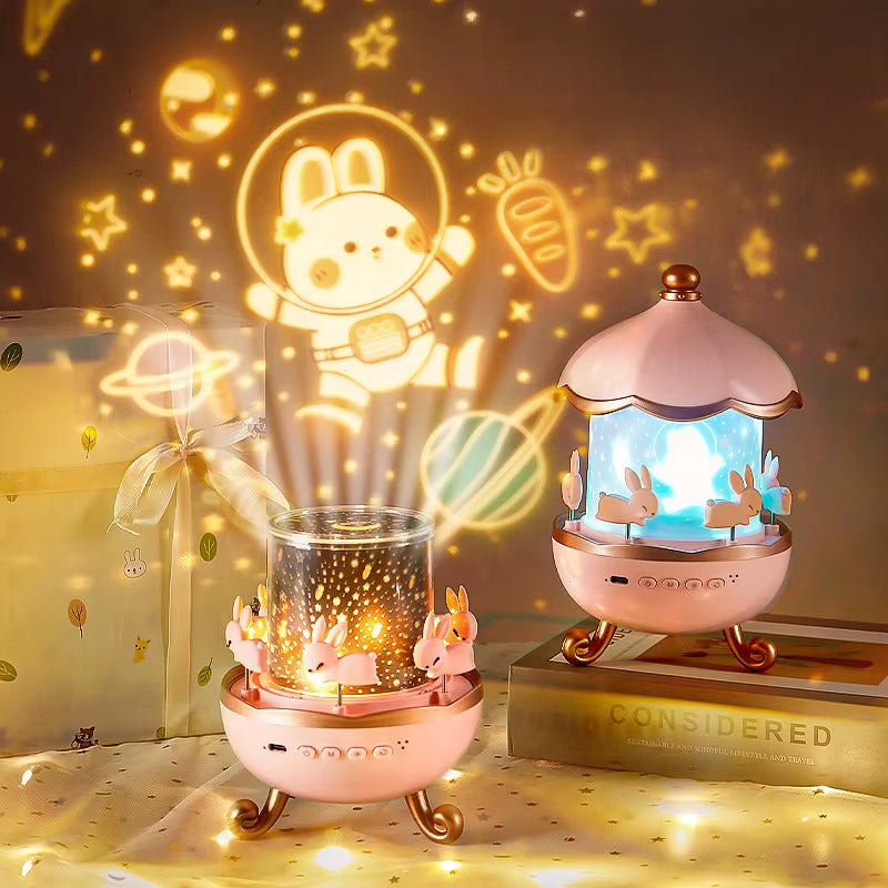 12 Films Projection Lamp with Rotating Music Box Creative Atmosphere Lamp Projector Kids Birthday Gifts Girl Room Nightlight