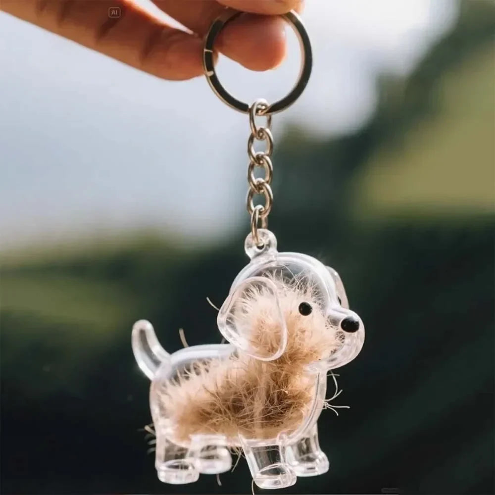 Dog Shape Dog Hair Storage Box Transparent DIY Handmade Pet Hair Keychain Hair Grooming Keyring Puppy Pendants Backpack