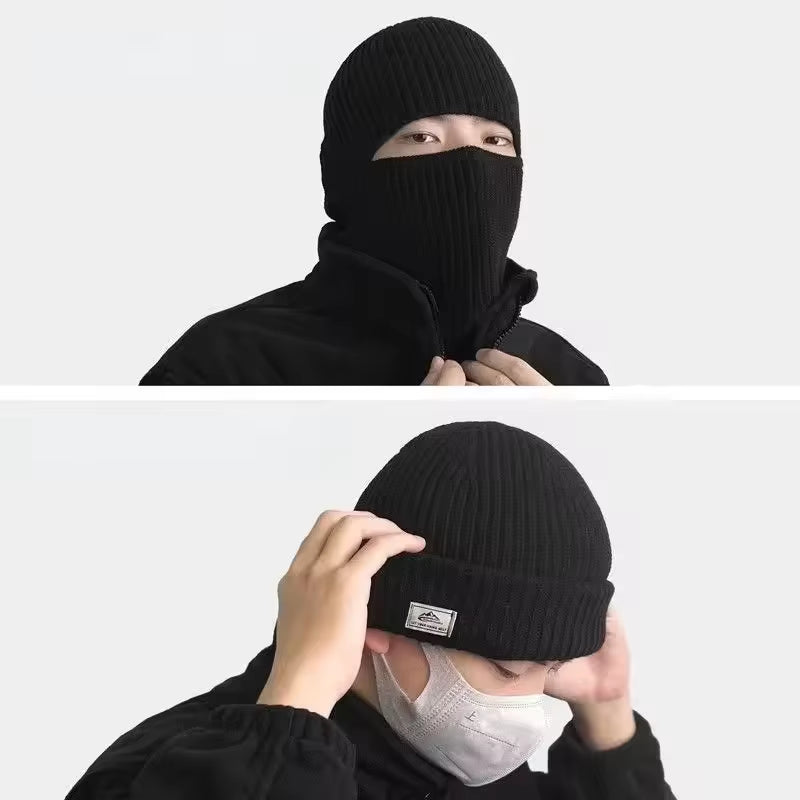 2 In1 Winter Mask Beanies Hats Warm Knitted Balaclava Hats Windproof Solid Full Face Ski Bonnet Tactical Cycling Earmuffs Cap