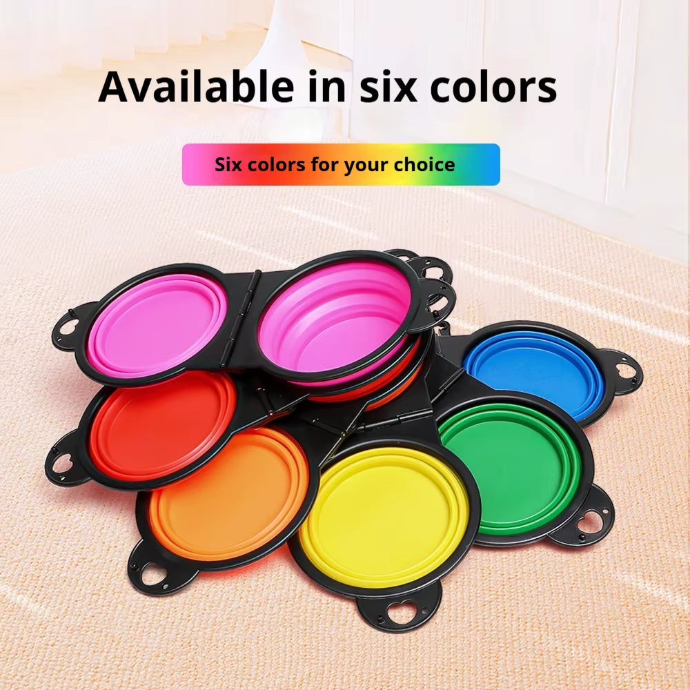 2 in 1 Collapsible Dog Travel Bowl Double Bowls Folding Food Water Bowl Portable Hangable Dog Feeder for Outdoor Dog Product