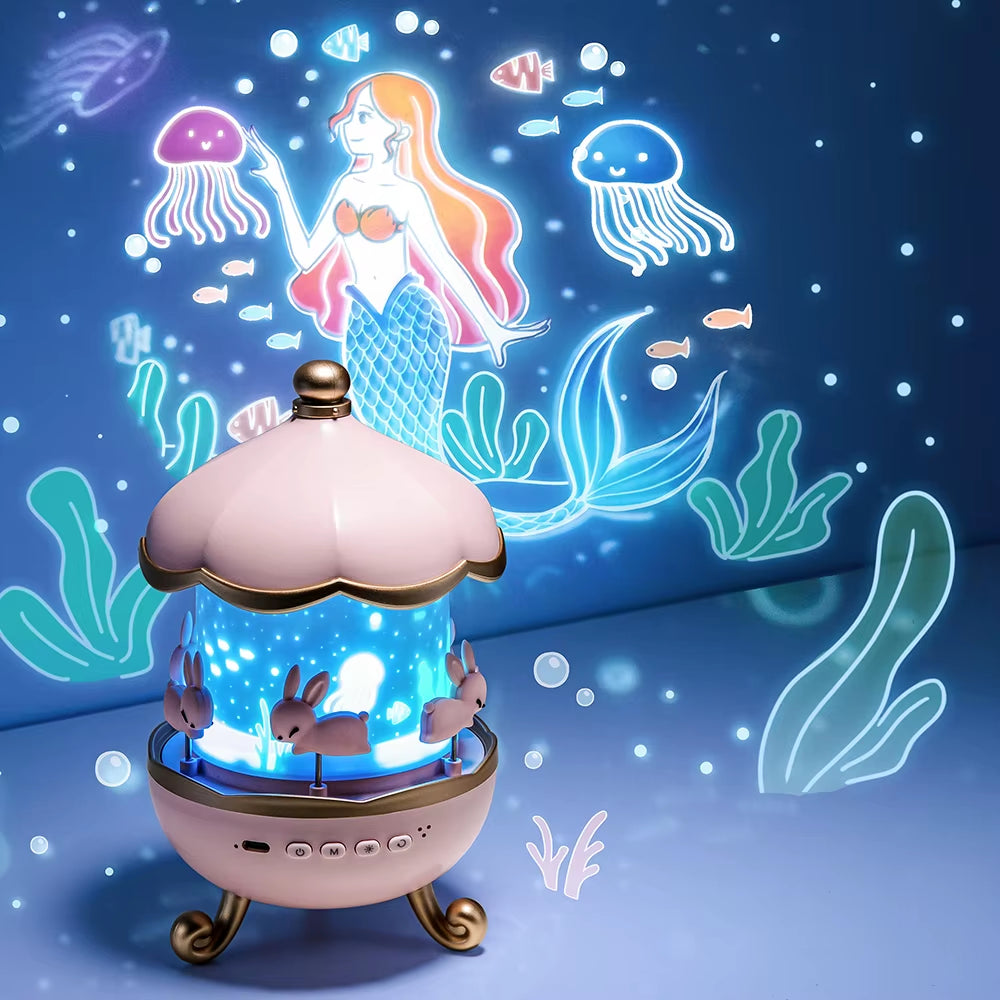 12 Films Projection Lamp with Rotating Music Box Creative Atmosphere Lamp Projector Kids Birthday Gifts Girl Room Nightlight