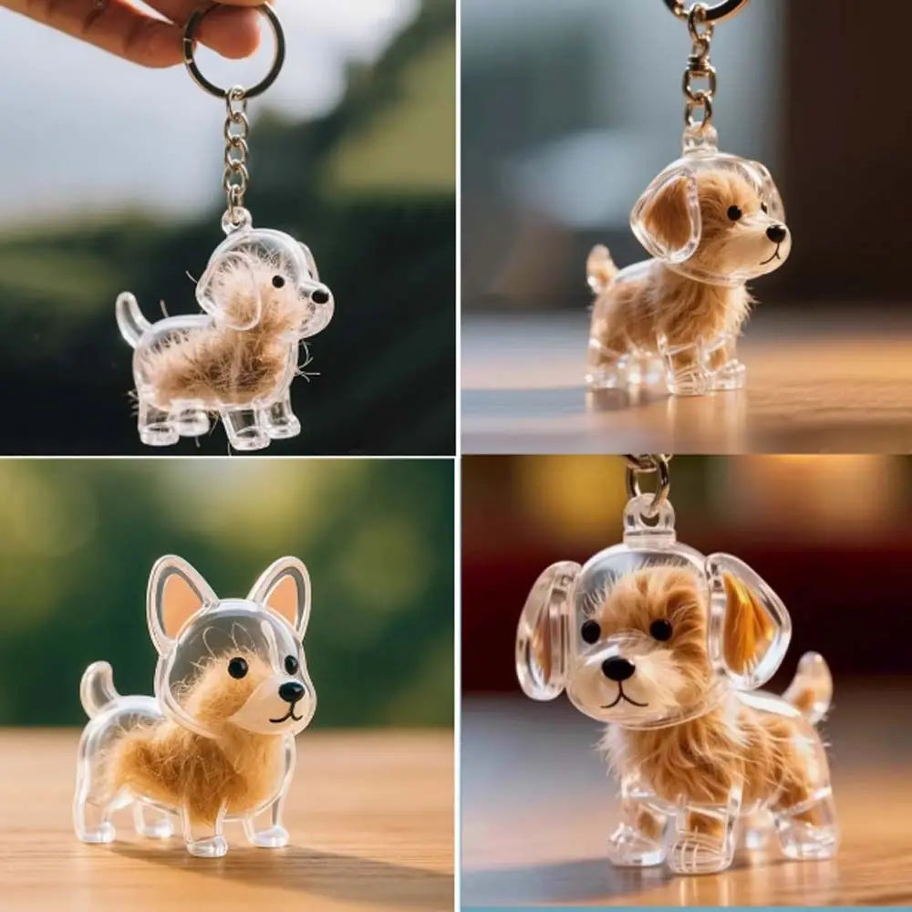 Dog Shape Dog Hair Storage Box Transparent DIY Handmade Pet Hair Keychain Hair Grooming Keyring Puppy Pendants Backpack