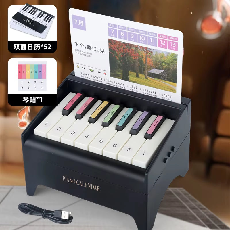 Playable Piano Calendar 2025 Desk Calendar Mini Piano Calendar Gift with 52 Songs Novelty Birthday Gift for Music Lover