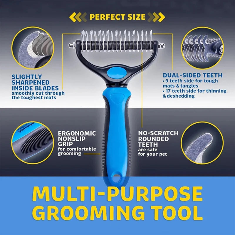 Pet Deshedding Brush Two Sided Pet Grooming Comb Stainless Steel Shedding Pet Comb Professional Hair Removal Brush for Dogs Cats