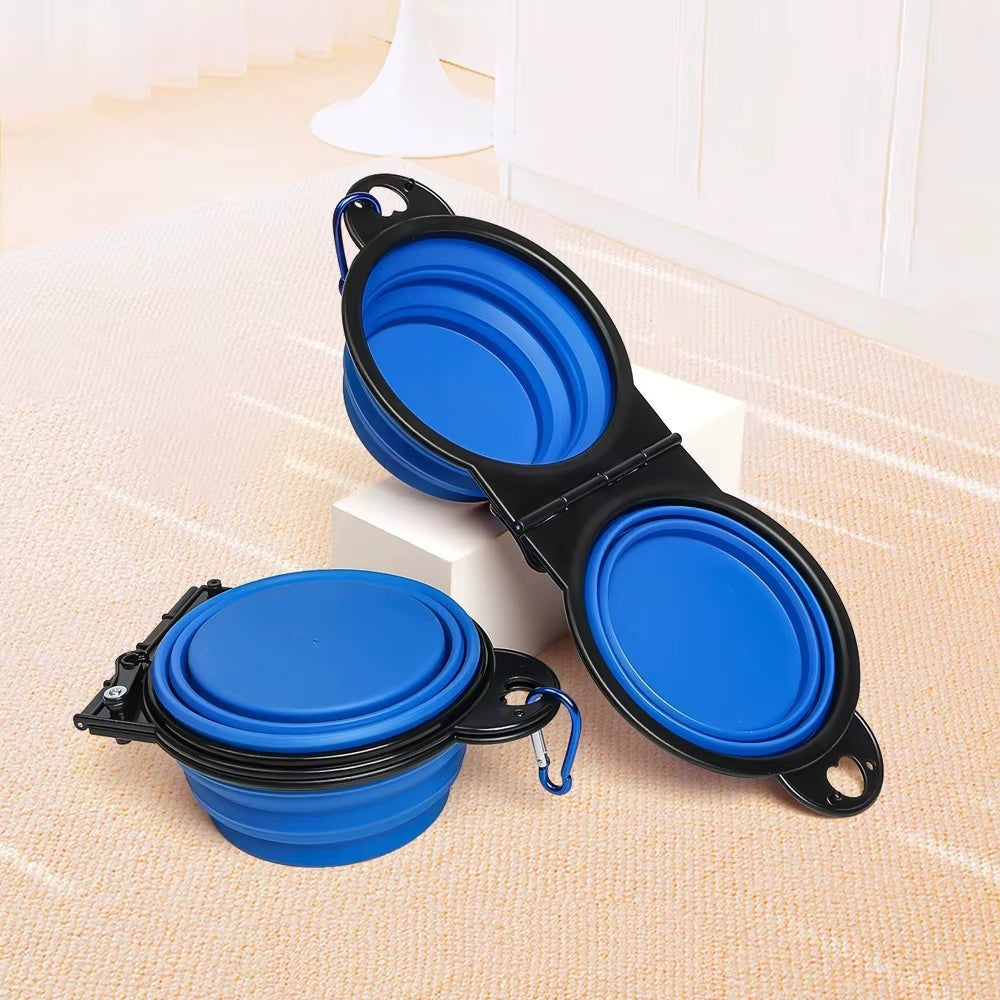 2 in 1 Collapsible Dog Travel Bowl Double Bowls Folding Food Water Bowl Portable Hangable Dog Feeder for Outdoor Dog Product