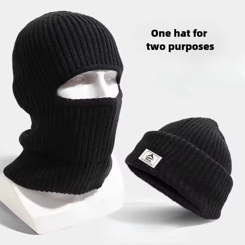2 In1 Winter Mask Beanies Hats Warm Knitted Balaclava Hats Windproof Solid Full Face Ski Bonnet Tactical Cycling Earmuffs Cap