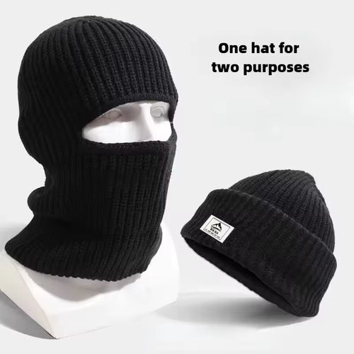 2 In1 Winter Mask Beanies Hats Warm Knitted Balaclava Hats Windproof Solid Full Face Ski Bonnet Tactical Cycling Earmuffs Cap