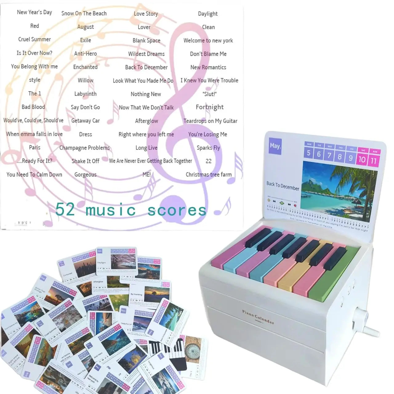 Playable Piano Calendar 2025 Desk Calendar Mini Piano Calendar Gift with 52 Songs Novelty Birthday Gift for Music Lover