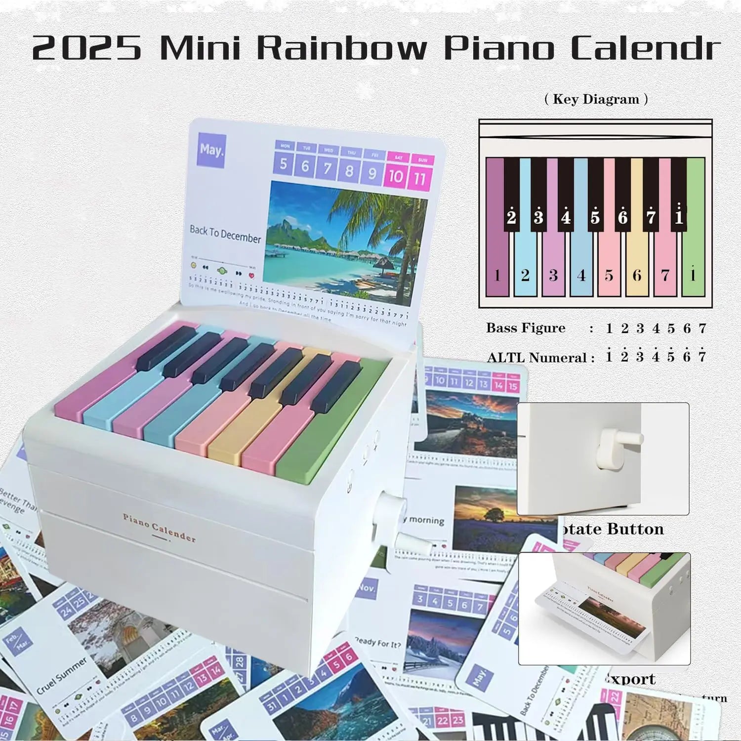 Playable Piano Calendar 2025 Desk Calendar Mini Piano Calendar Gift with 52 Songs Novelty Birthday Gift for Music Lover