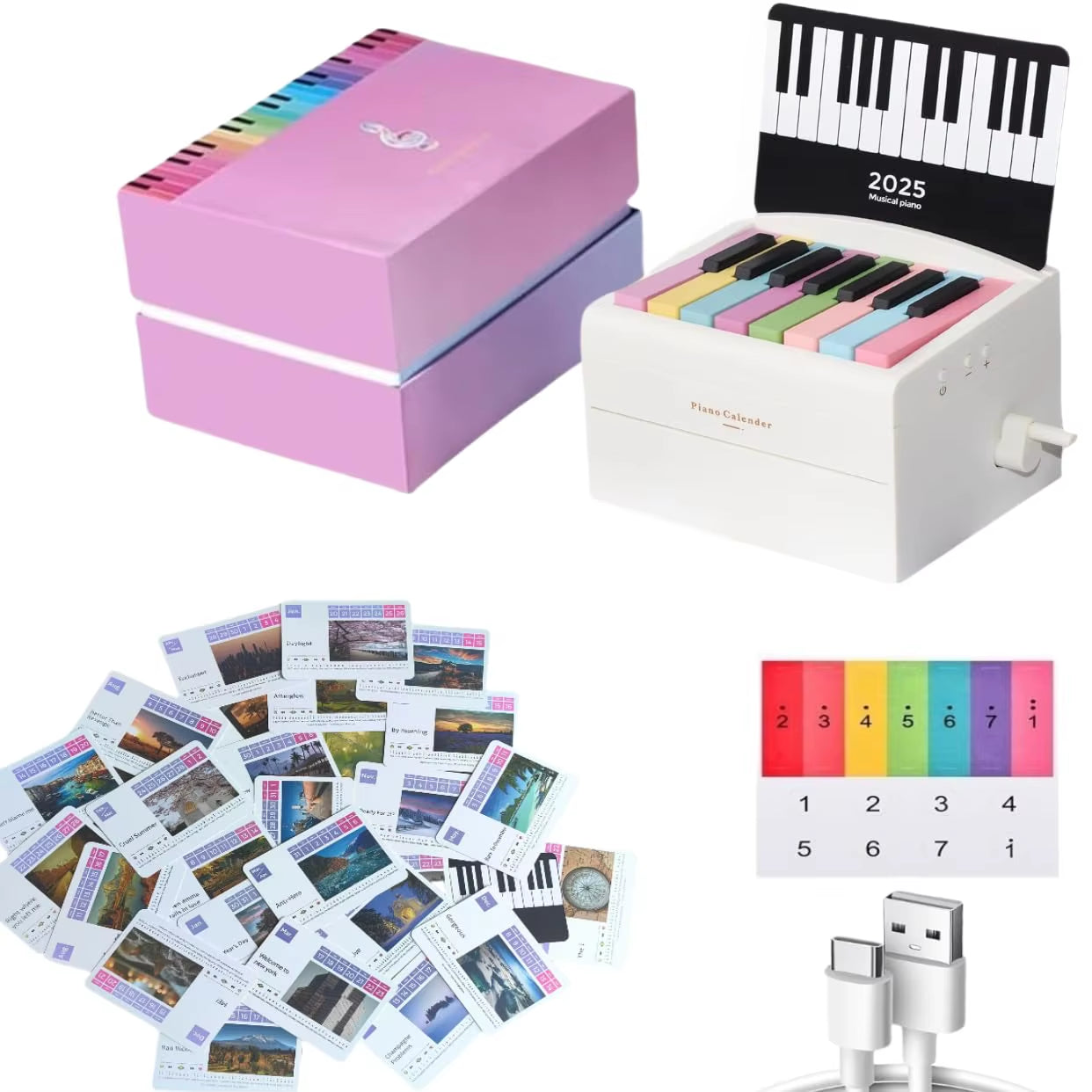 Playable Piano Calendar 2025 Desk Calendar Mini Piano Calendar Gift with 52 Songs Novelty Birthday Gift for Music Lover