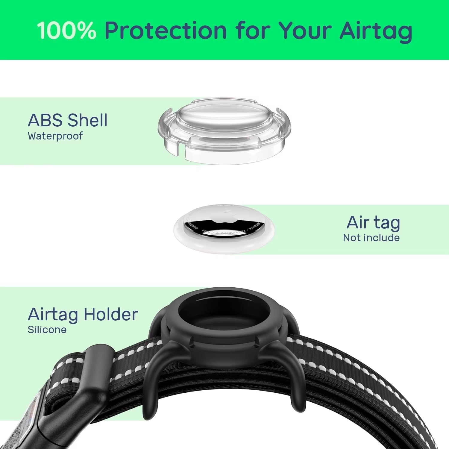 Waterproof Air Tag Dog Collar with Airtag Holder, Reflective Soft Padded & Safety Buckle, Airtag Pet Collar Adjustable for Dogs